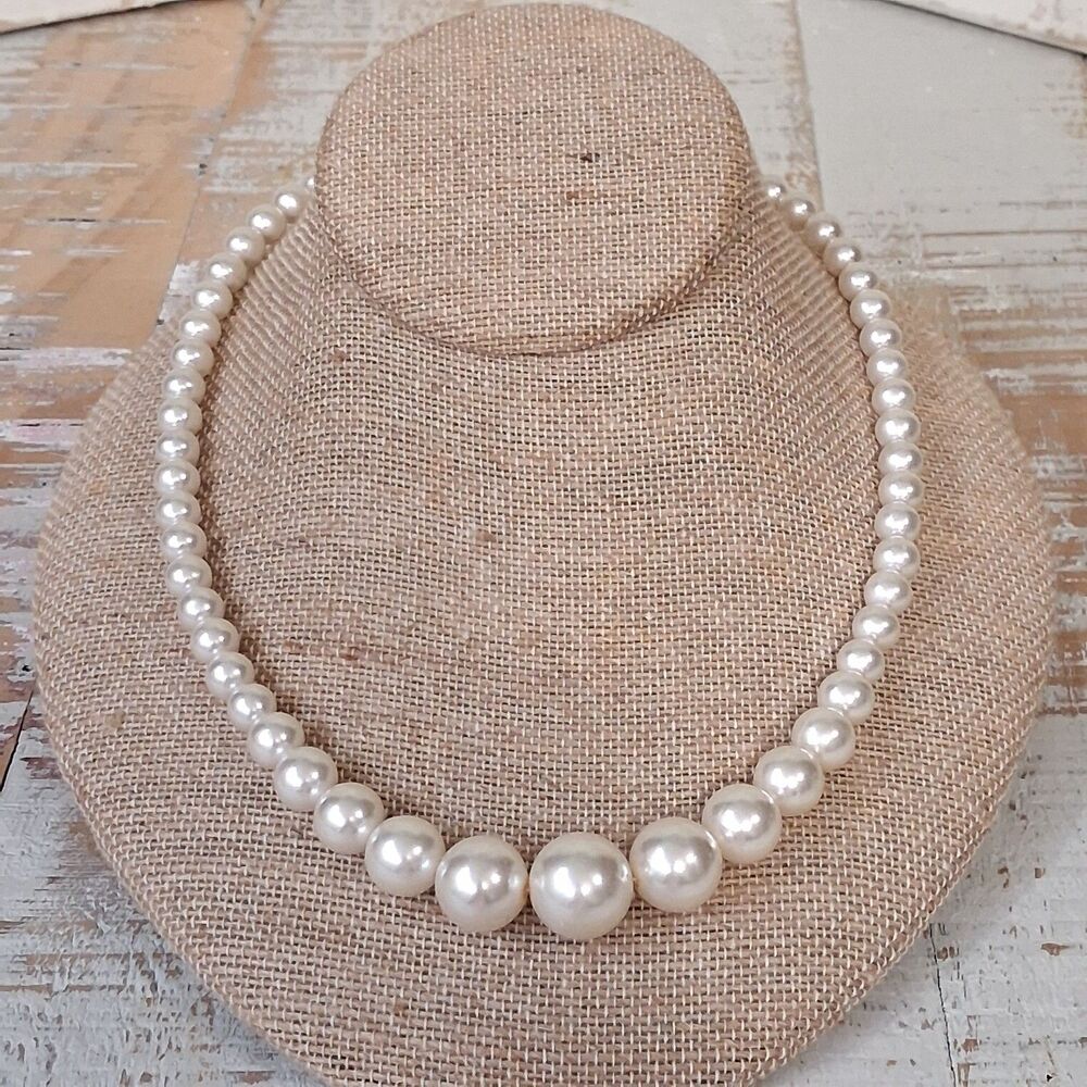 Vintage 50s Japan Faux Pearl Necklace 19-22" Coquette Bridal Graduated Beads MCM